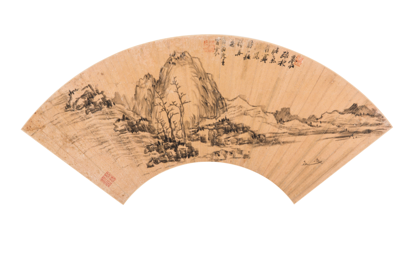 明冒襄秋江泛舟图扇面