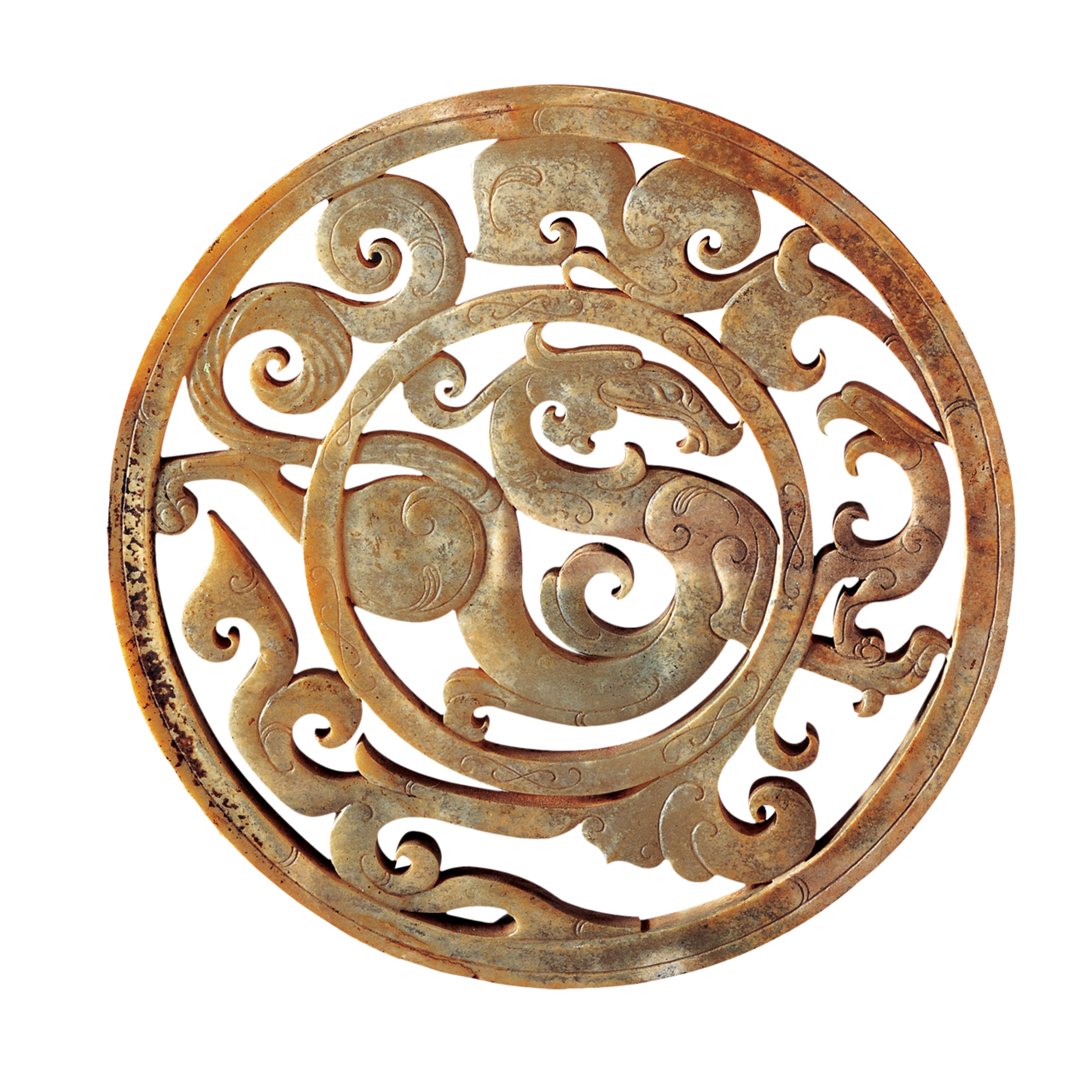 西汉透雕龙凤纹重环玉佩