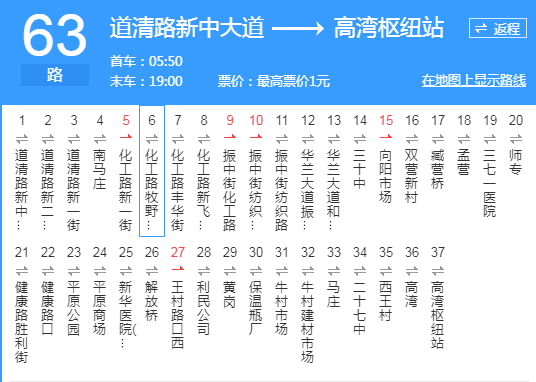  p>新乡公交63路是一条公交线路,途经共36个站点. /p>
