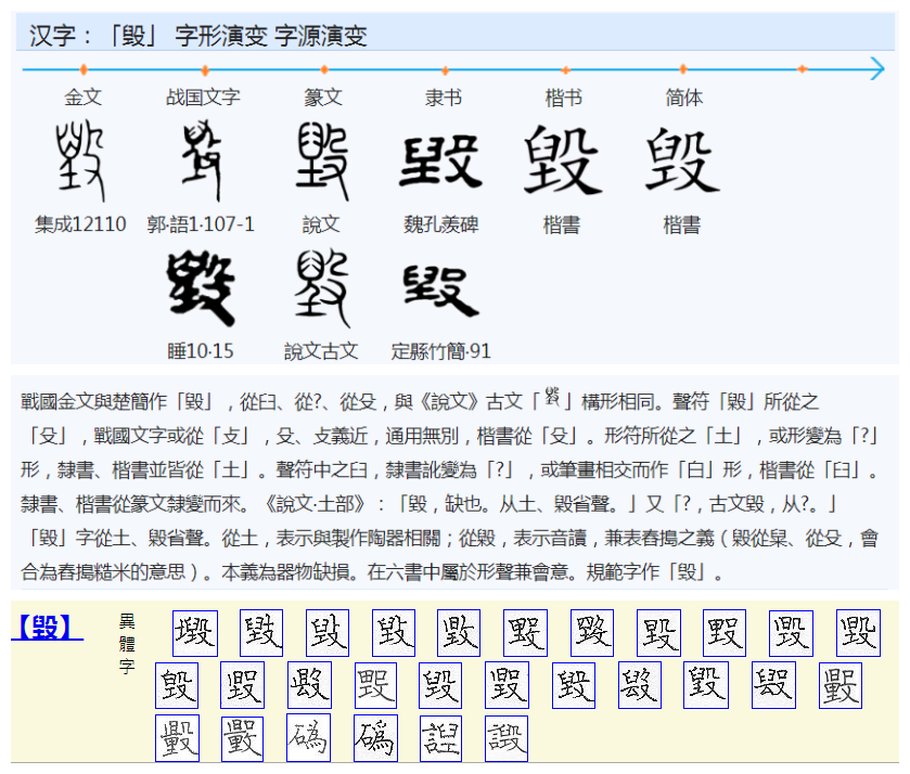  p>毁(huǐ)是一个汉语汉字,部外笔画为9画,总笔画为13画,指破坏损害.