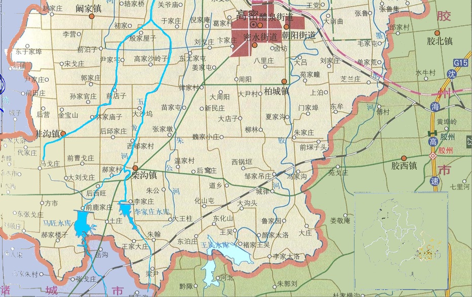 经大仁和,百尺河两乡镇,8个村庄至中大村村北出境,经高密县境入胶莱河