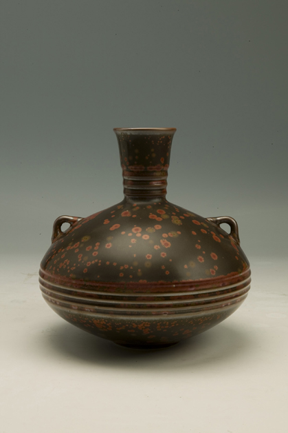 铁红结晶釉弦纹瓶