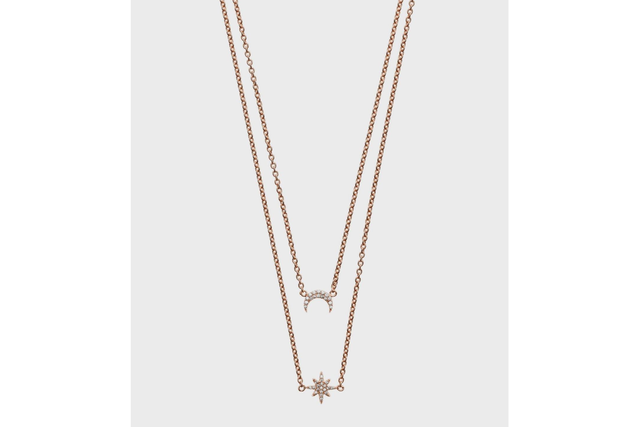  p>玫瑰金色纯银双层星月项链是乔治·阿玛尼品牌旗下的一款产品. /p>