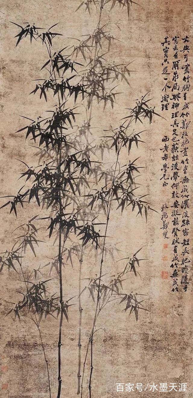 中国古美術・竹子図三尺画芯・純手描き・水墨画・啓功印款・書道・宣紙・带水印・肉筆 古代墨竹作品欣赏_百科TA说