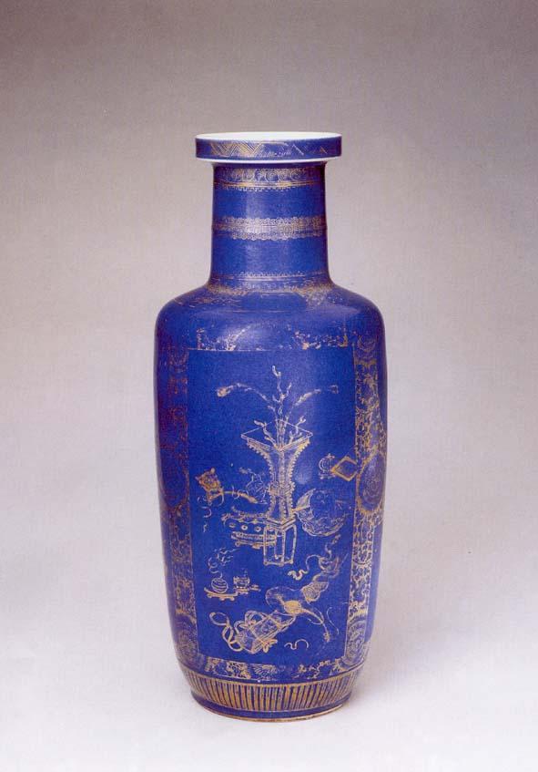 清康熙洒蓝釉棒槌瓶