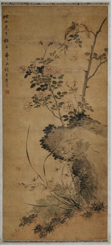 清李育花鸟图轴