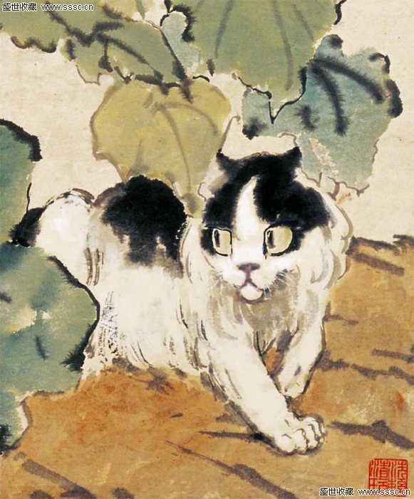 徐悲鸿秋桐猫蝶图轴