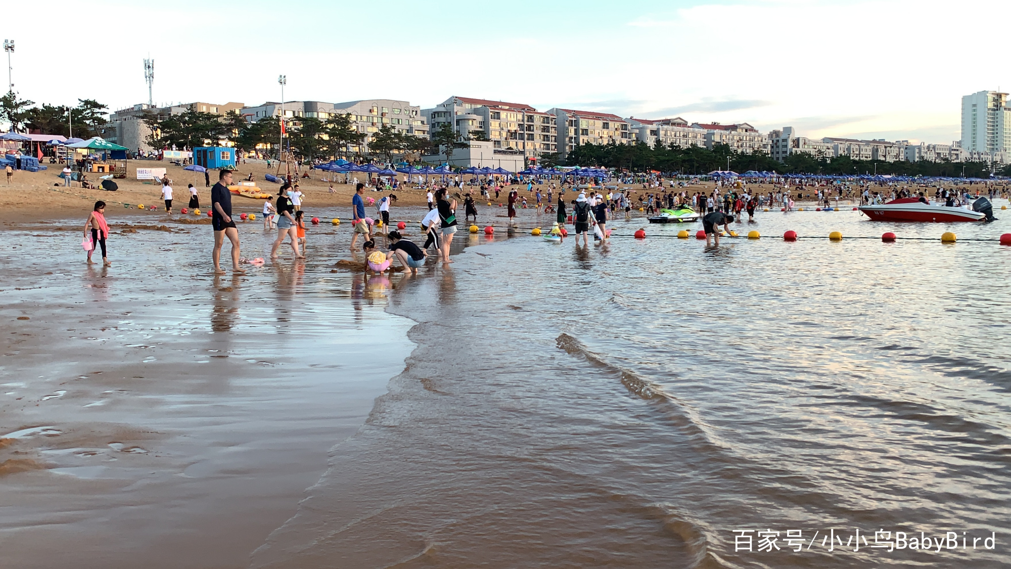 威海国际海水浴场，晚霞映照，场面壮观_百科TA说