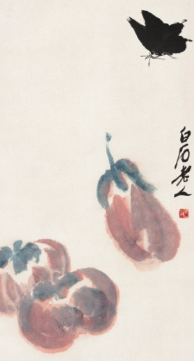  p>《茄子墨蝶》是1940年齐白石创作的纸本水墨设色图. /p>