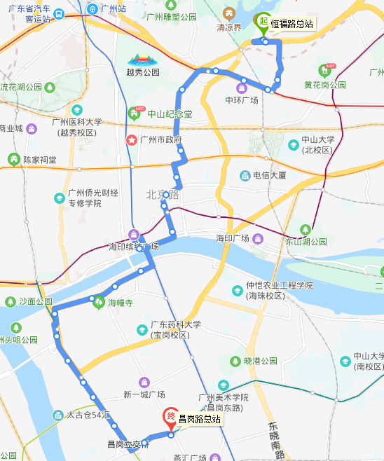  p>广州公交10路运营于中国广东省广州市越秀区和海珠区,为市区线路