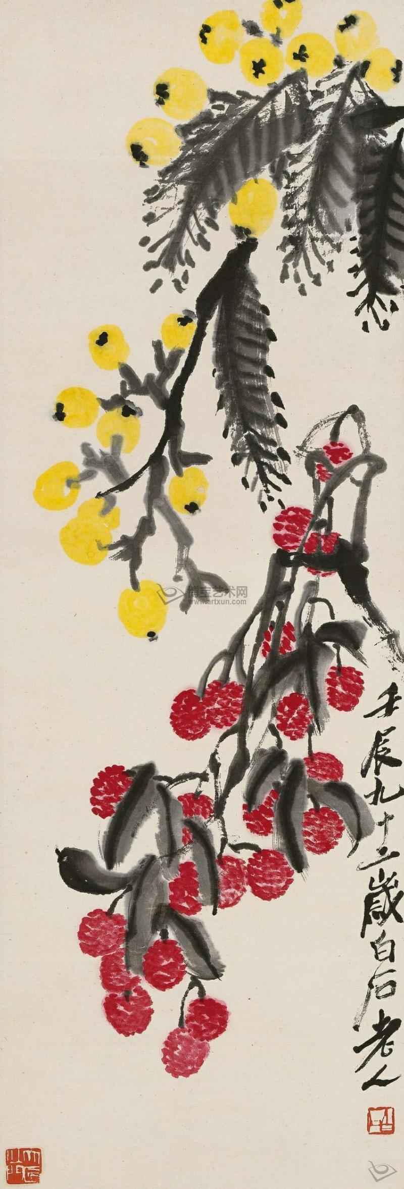  p data-id="gn8bgrdpe0">齐白石荔枝枇杷图,为齐白石九十二岁所作