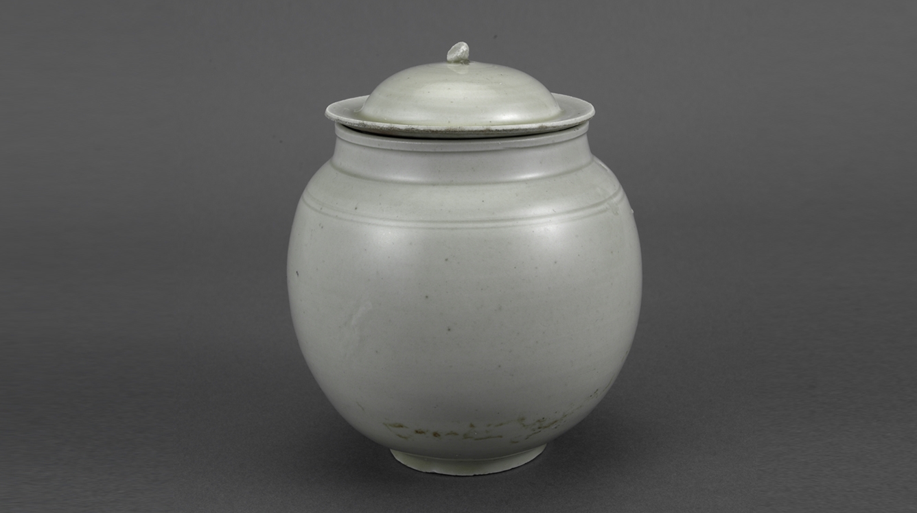 金白釉弦纹盖罐