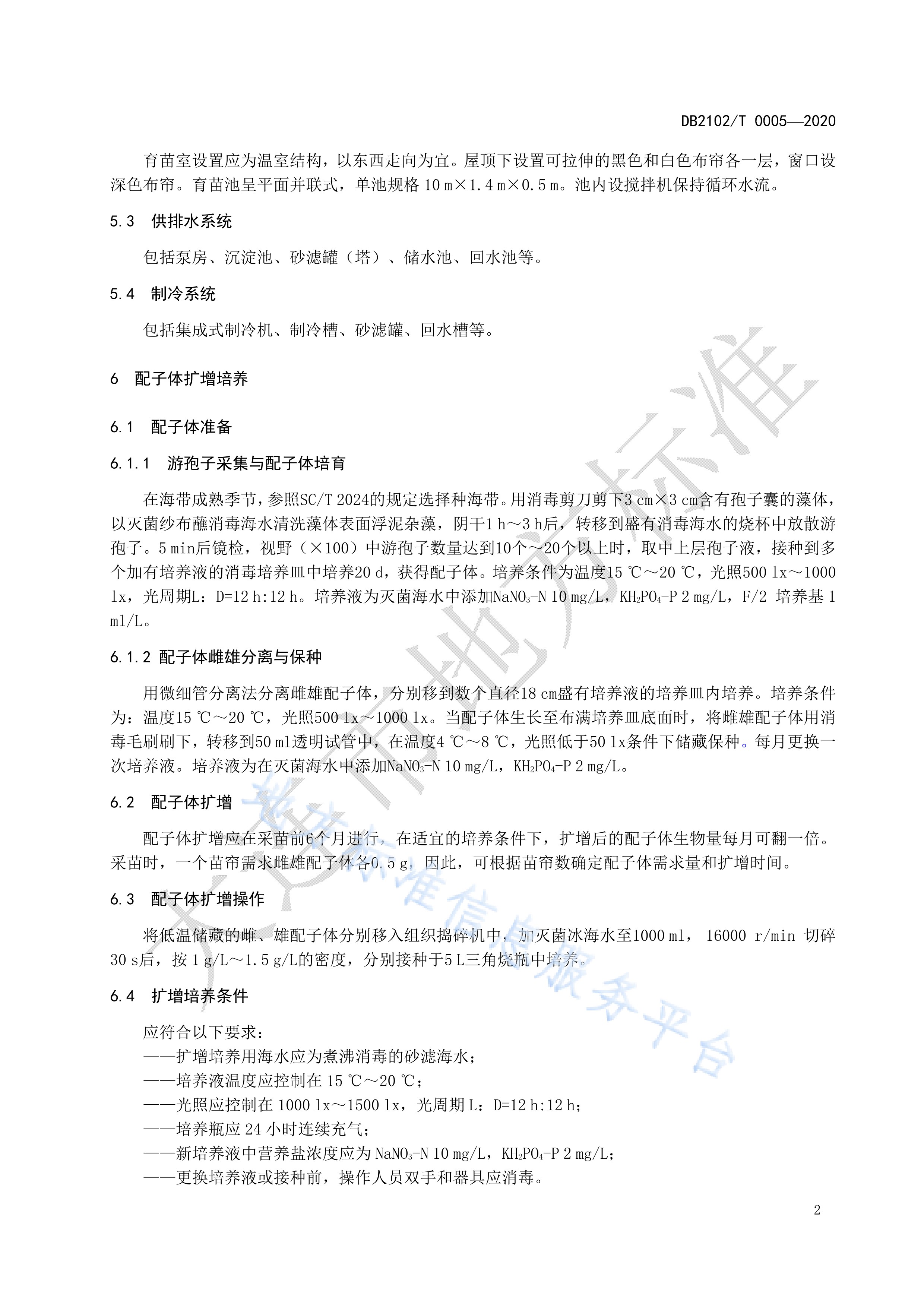 海带配子体采苗及育苗技术规程