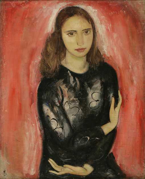 data-id="go0fqyryk1">《黑衣女青年》是1949年苏天赐创作的大幅油画