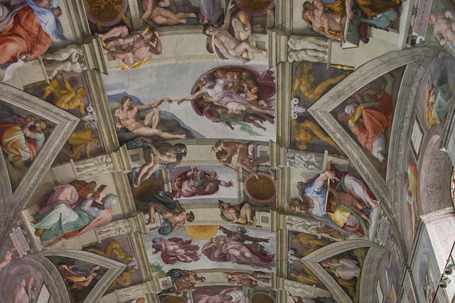  p>《西斯庭教堂天顶画》位于短廊式的500多平方米的天顶上,米开朗基