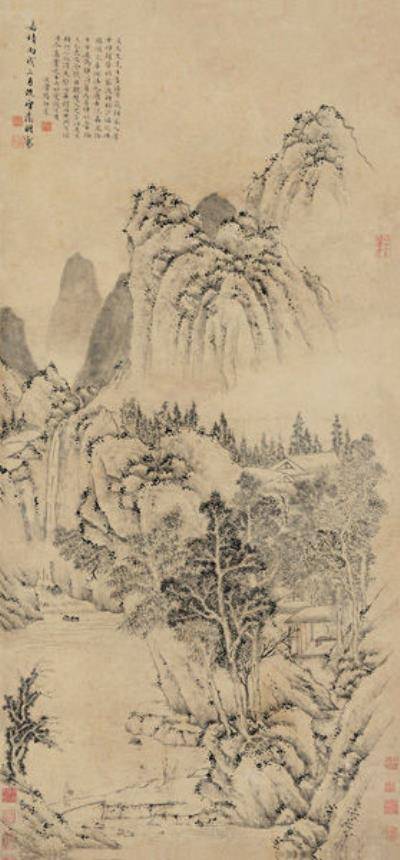携琴訪友図 長巻 70×340cm 山水人物 携琴访友图（明代文徵明创作绘画）_百度百科