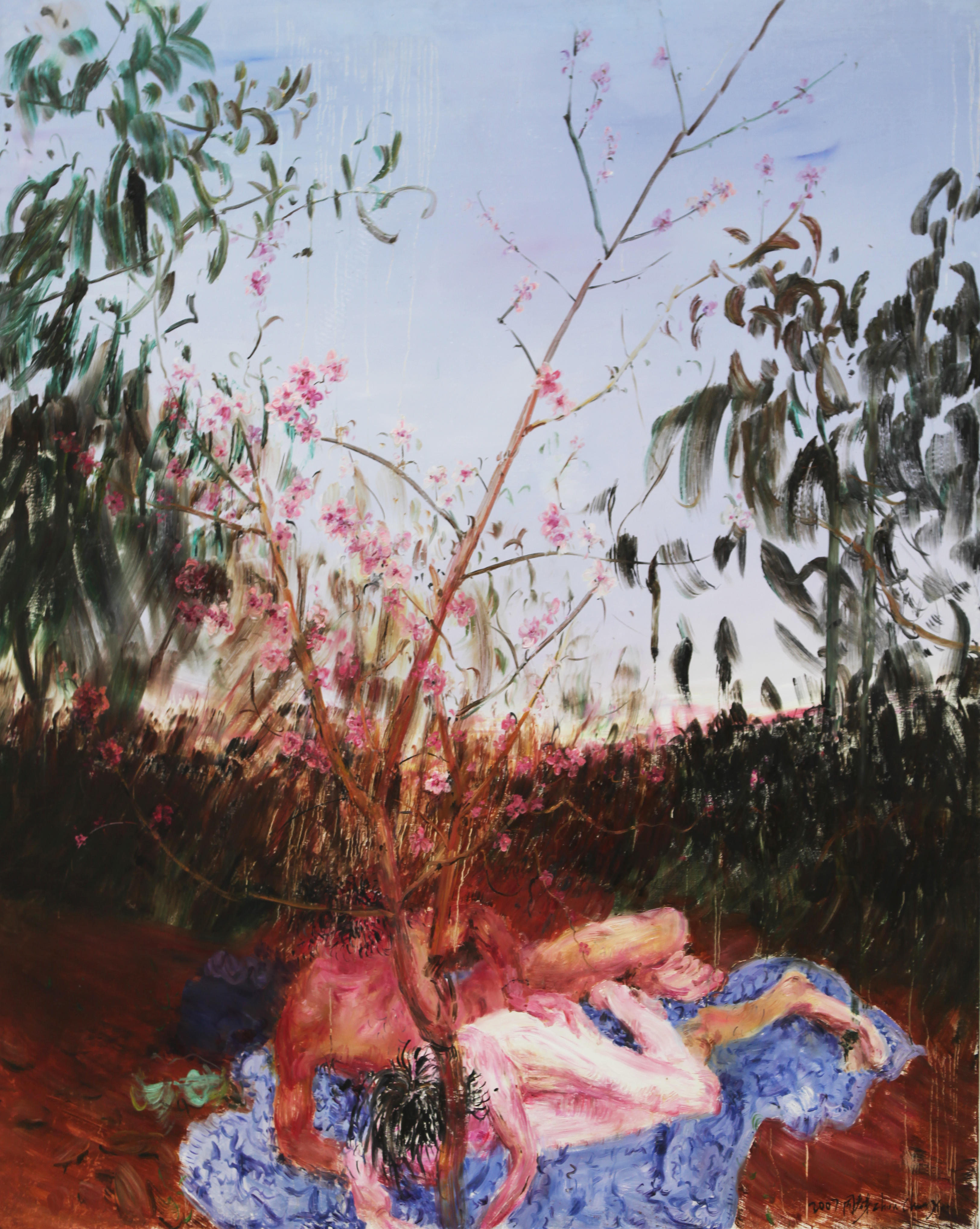 艺术家周春芽的桃花作品具有强烈的个人色彩和风格,作品里绚丽到烂漫