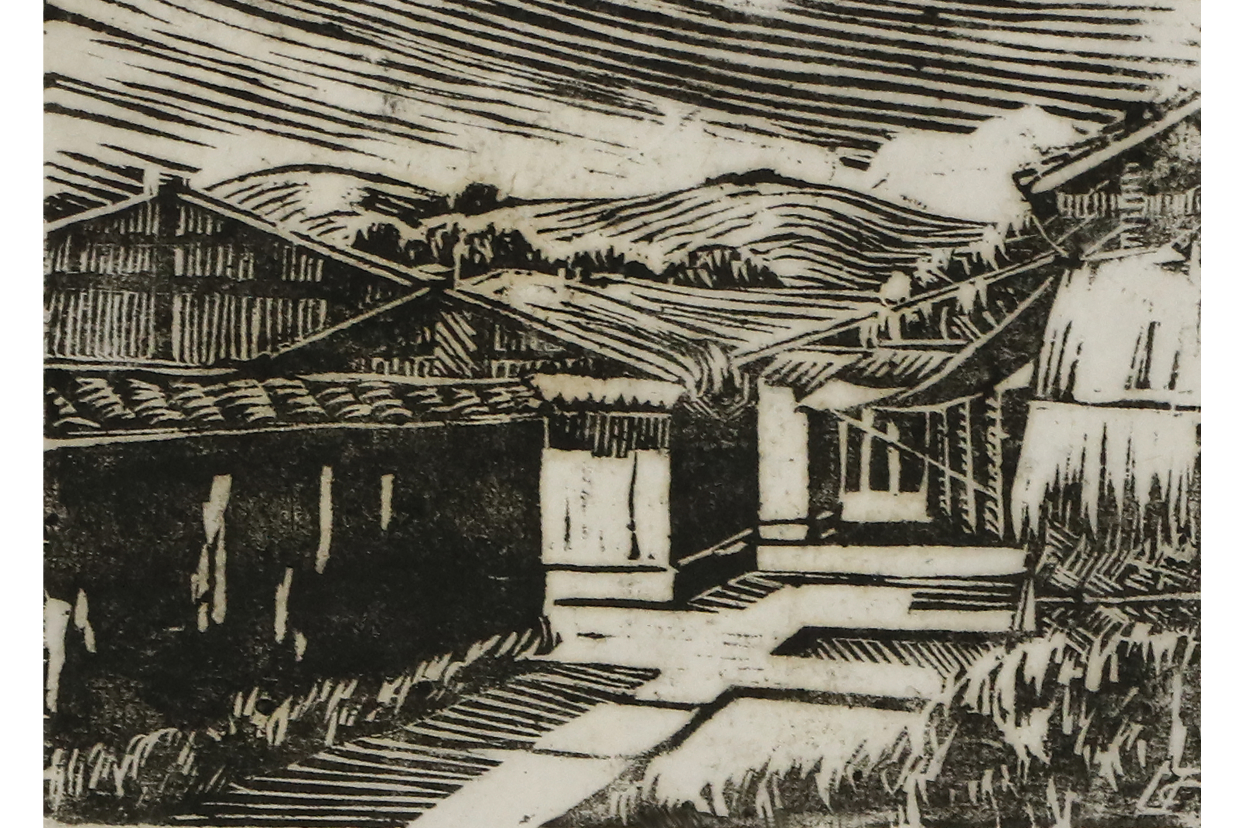  p>《德感坝》是李家桢1943年的版画作品,作品内容表现的是武昌艺专在