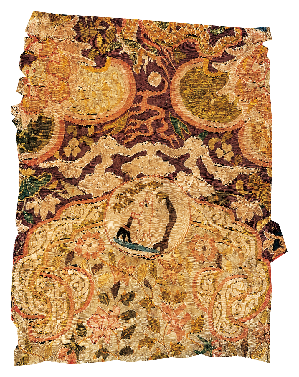 元代缂丝玉兔云肩残片