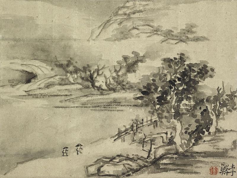 李鱓溪山烟雨图