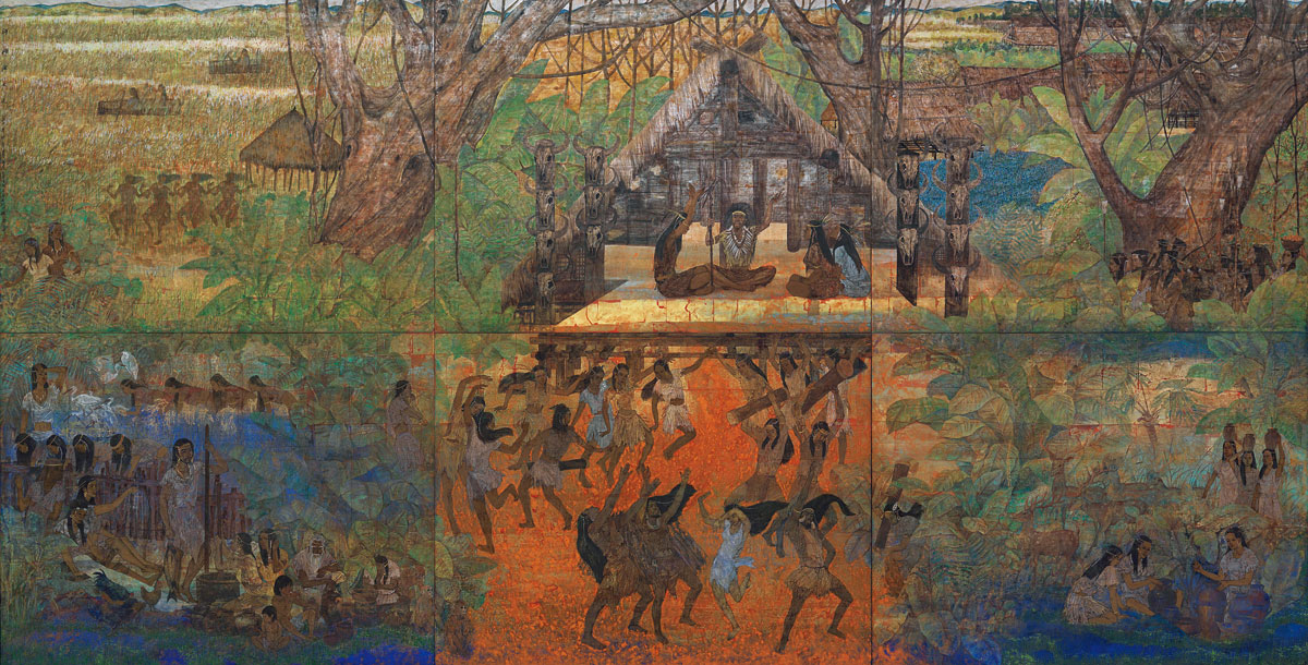 《河姆渡文化》是王赞,王雄飞,卞文学,王昶,王丽旻创作的国画作品