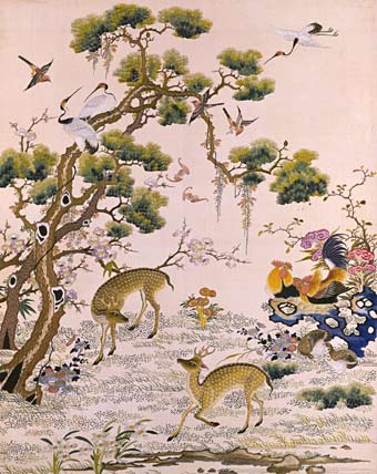 广绣鹤鹿同春图