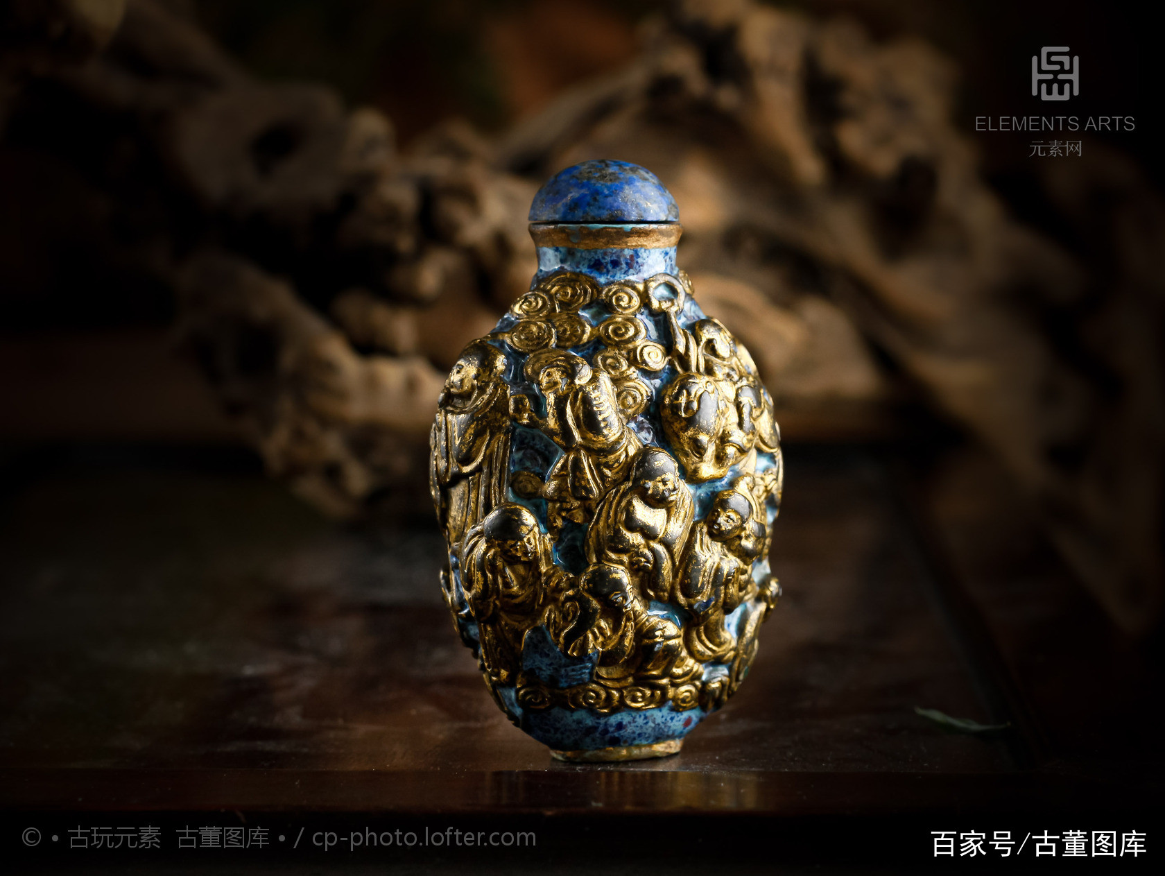 晚清仿古铜釉十八罗汉鼻烟壶_百科TA说