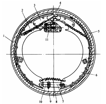  p>鼓式制动器是利用制动传动机构使制动蹄将制动摩擦片压紧在制动鼓