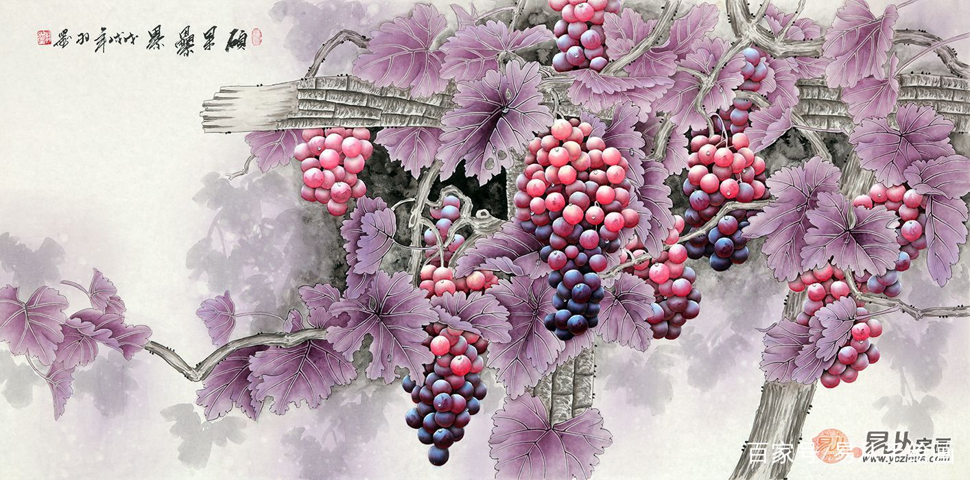 餐厅挂什么字画好，一幅葡萄画硕果累累富足安康_百科TA说