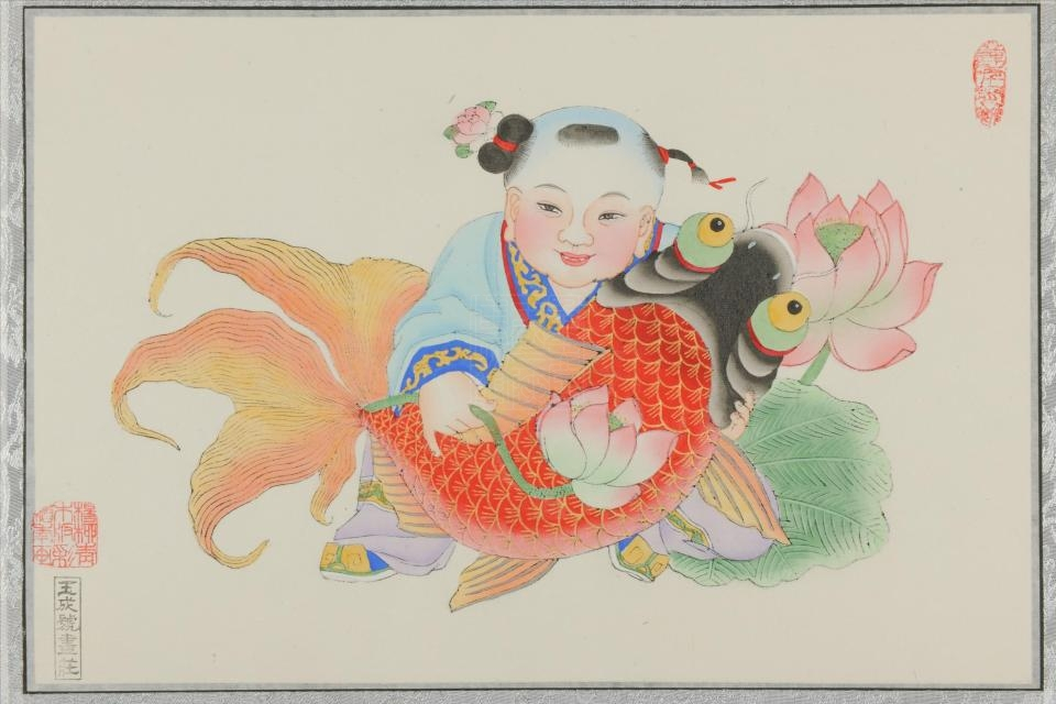 现代杨柳青莲年有鱼年画
