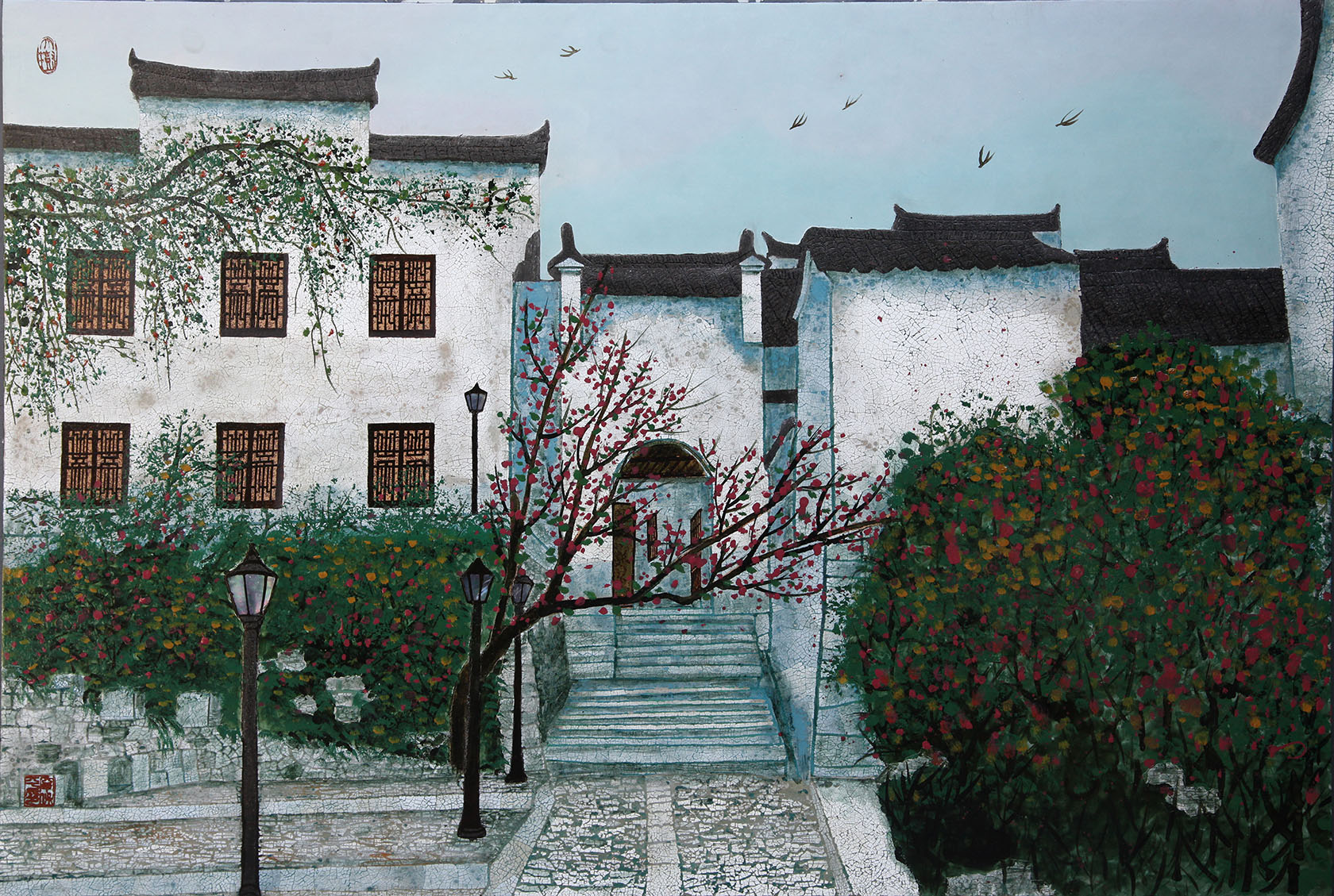 1988年拜漆画家乔十光先生为入室弟子宁保平拜师霍春阳,吴冠中学习