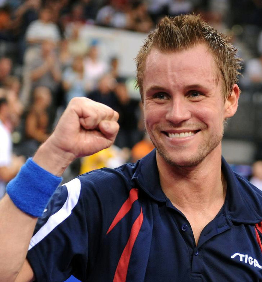  p>迈克·梅兹,乒乓球运动员,丹麦队老将,6岁开始练习乒乓球,左手横板