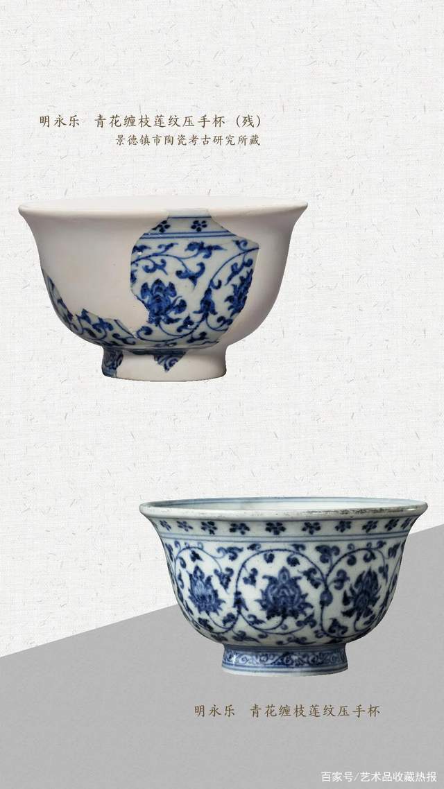 中国景徳鎮。大明成化底款，年代不明(清晚期 缠蓮枝双喜撇口瓶？ ) 。緣起物。 中国景徳鎮。大明成化底款，年代不明(清晚期 缠蓮枝