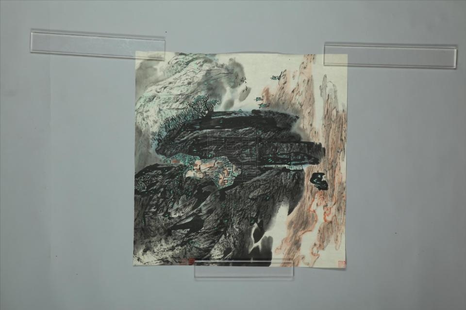 现代王建中山水斗方