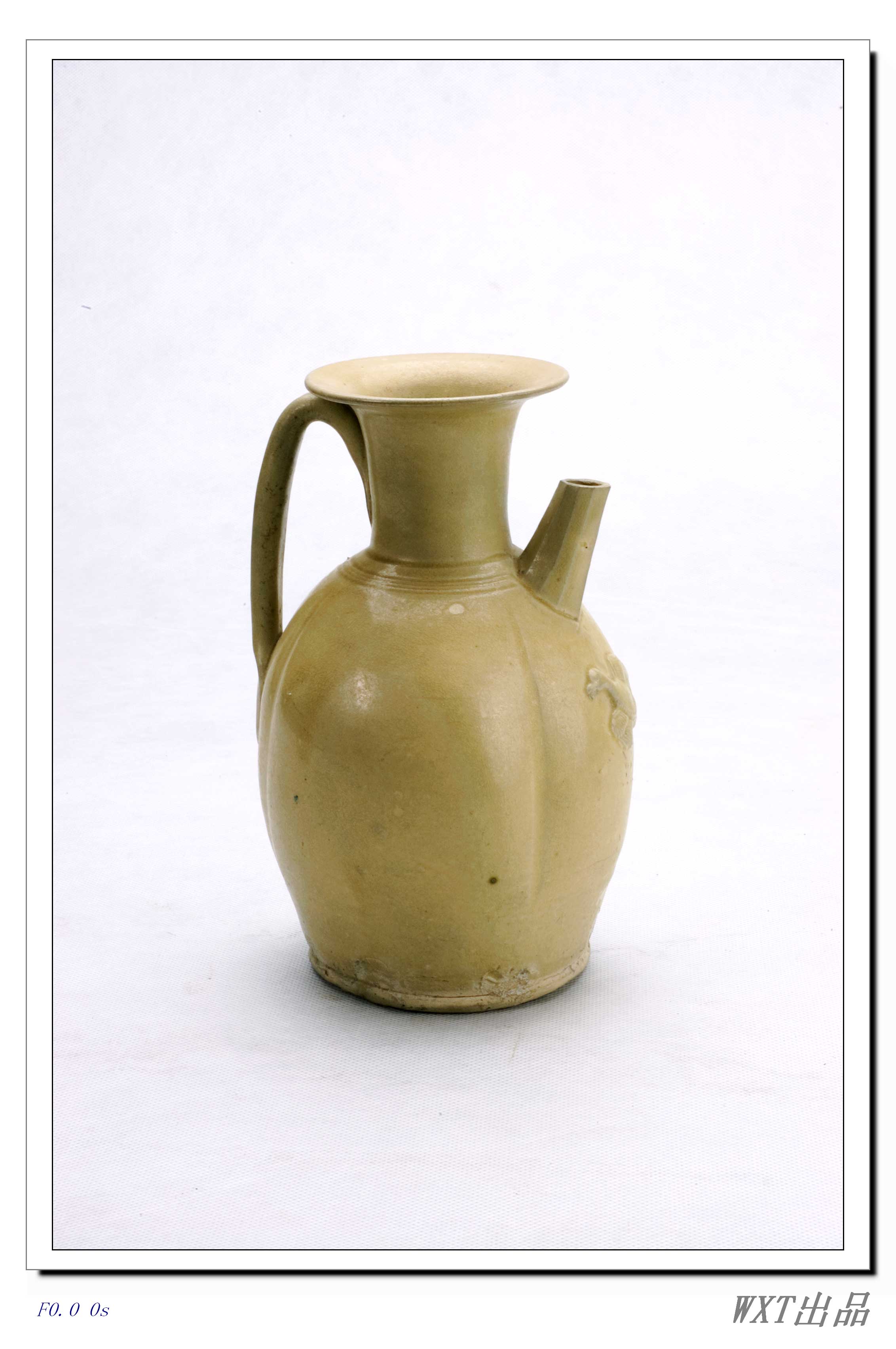 唐长沙窑青釉模贴双雁纹瓷壶