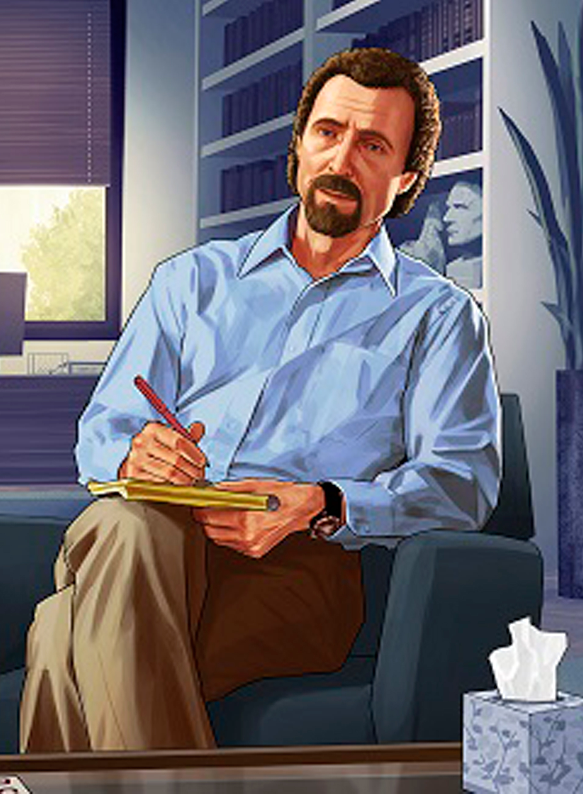 因能够有效治疗罪犯的心理问题而闻名洛圣都,常年帮麦克·迪圣塔治疗