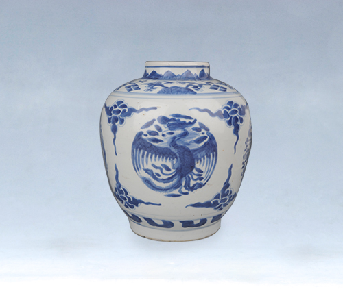 明青花团龙团凤纹罐