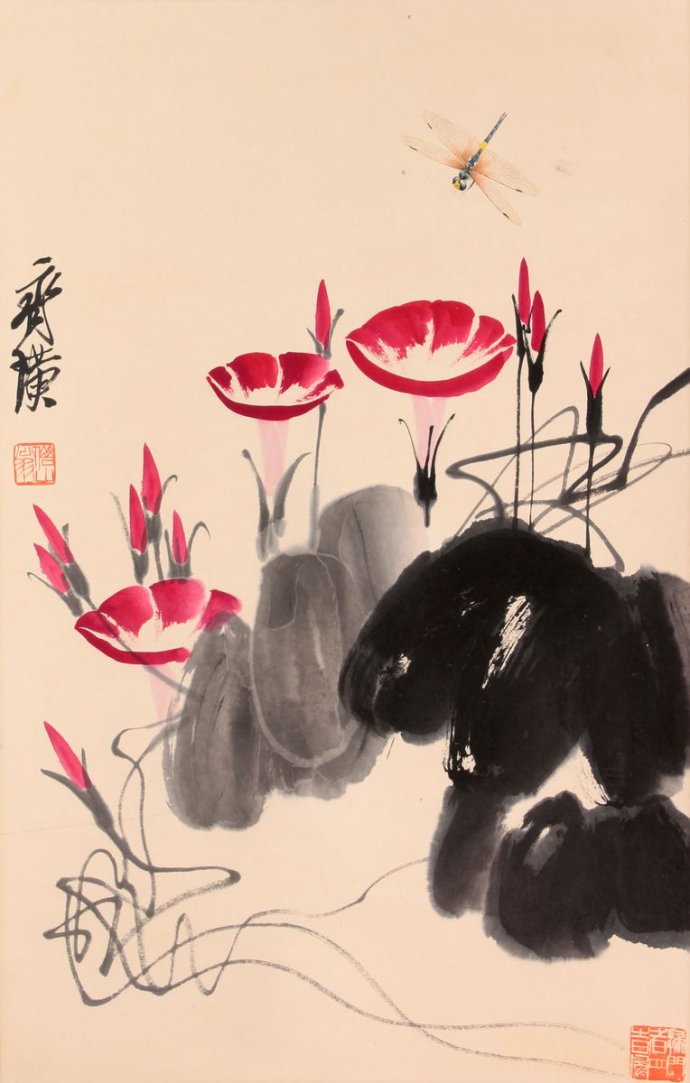  p>《牵牛蜻蜓》是近代中国画家齐白石20世纪中期创作的一幅中国画.