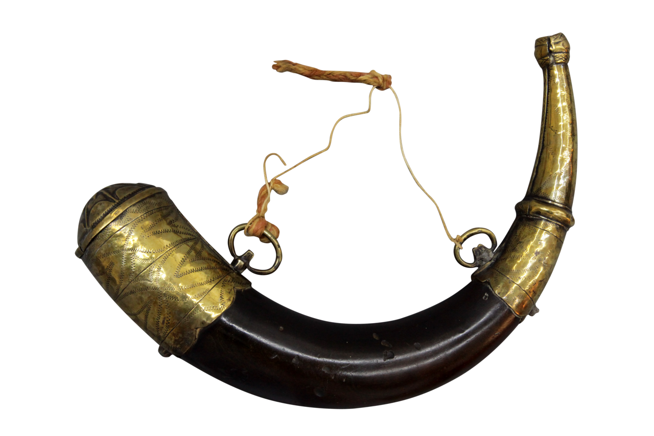 19世纪英国牛角镶黄酮火药瓶