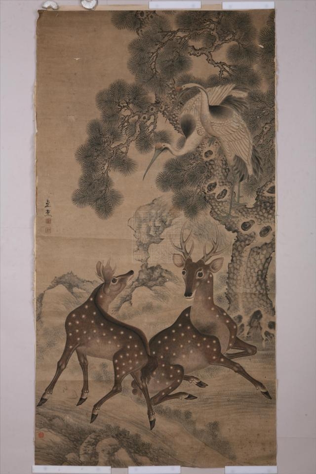 清金涛松鹤鹿图轴