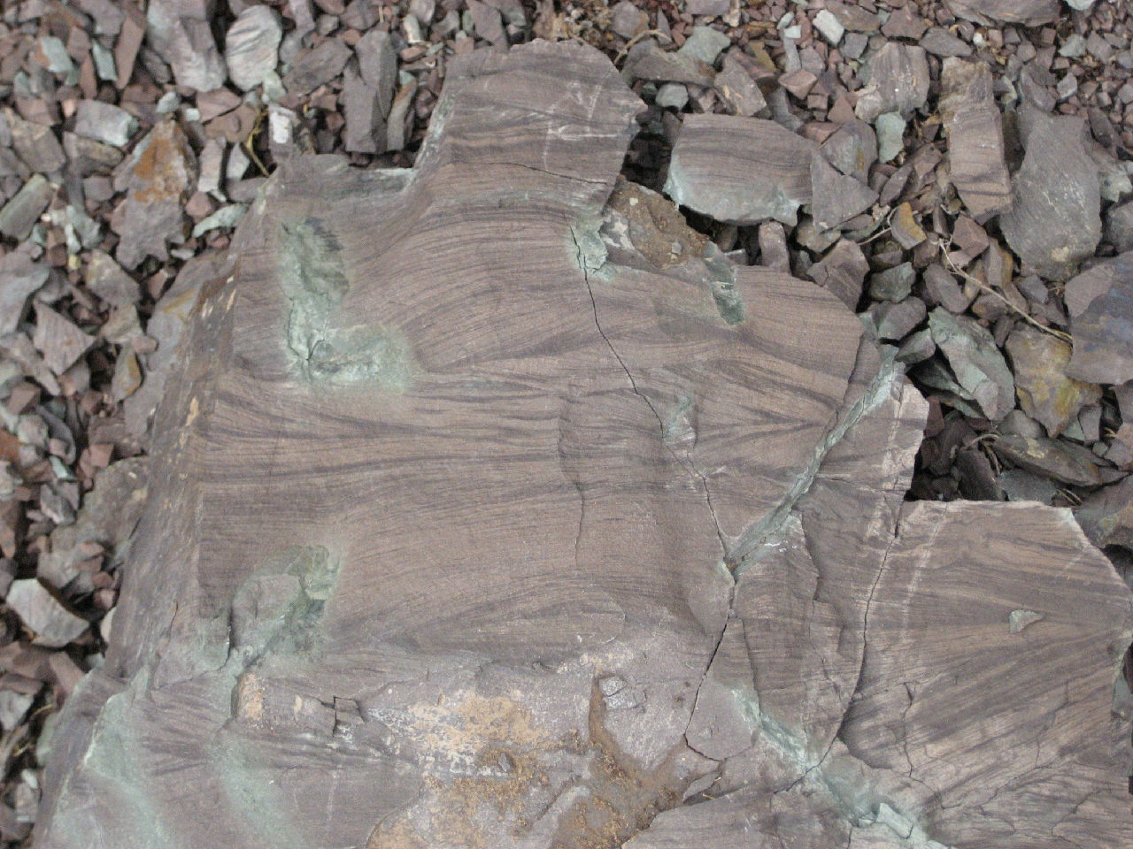 羽状交错层理就是岩层中,上下相邻的两组纹层倾斜