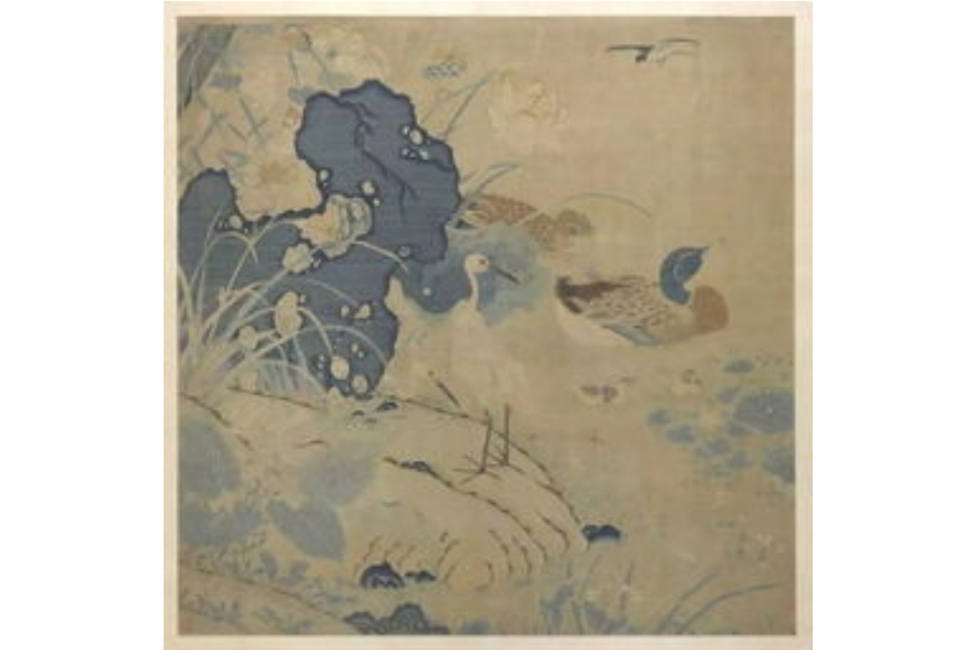 南宋朱克柔缂丝莲塘乳鸭图