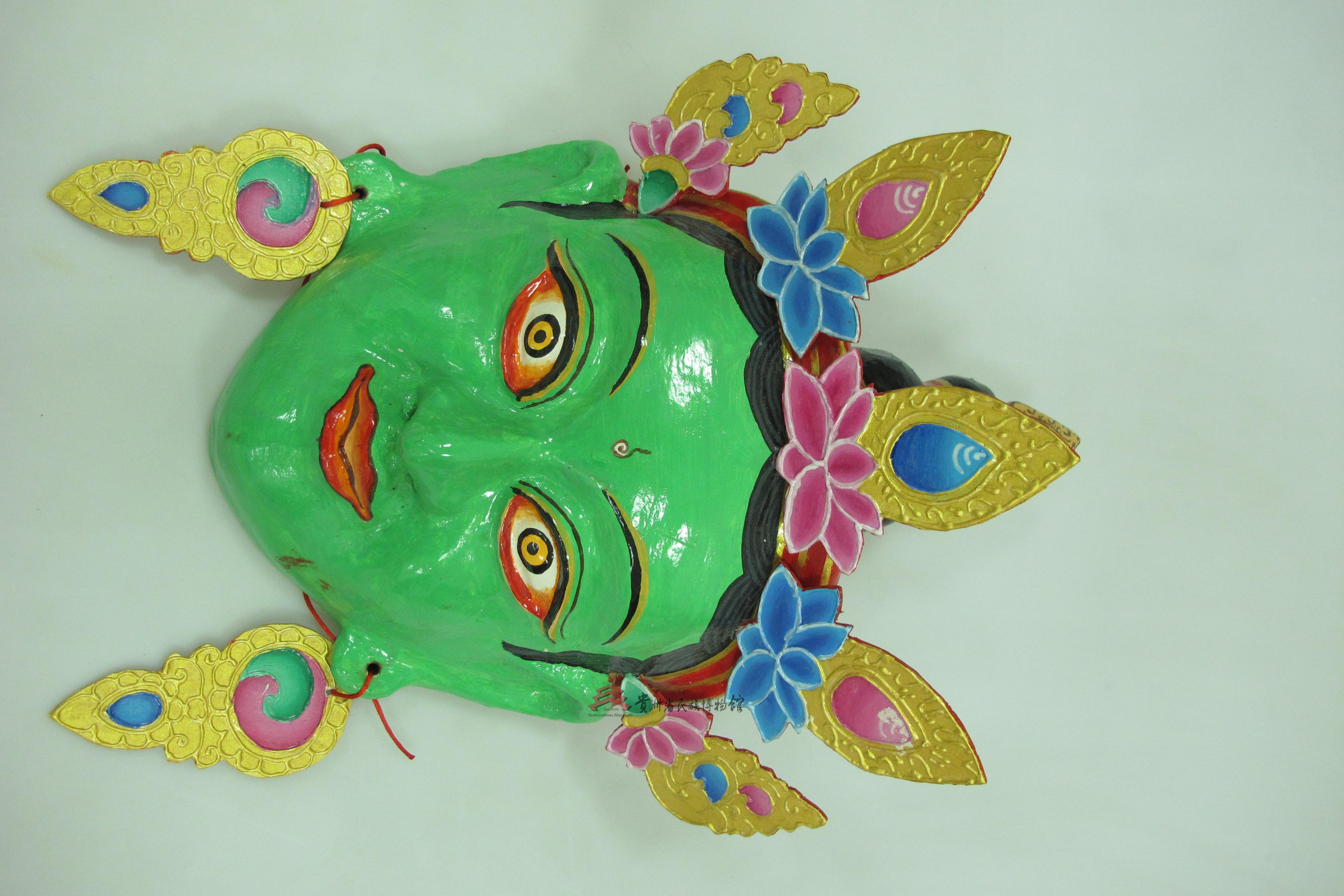 当代云南藏戏格鲁派羌姆护法神绿仙女面具