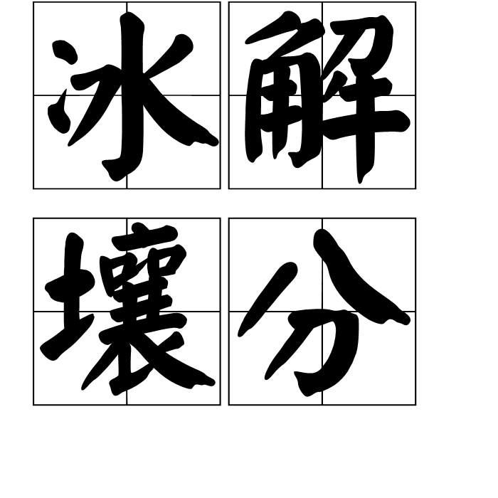  p>冰冻消融,汉语成语,拼音是bīng jiě rǎng fēn,意思是土壤分解.