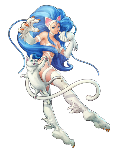 ">菲莉西亚,出自游戏《恶魔战士》,其形象被设定成拥有变身能力的猫女