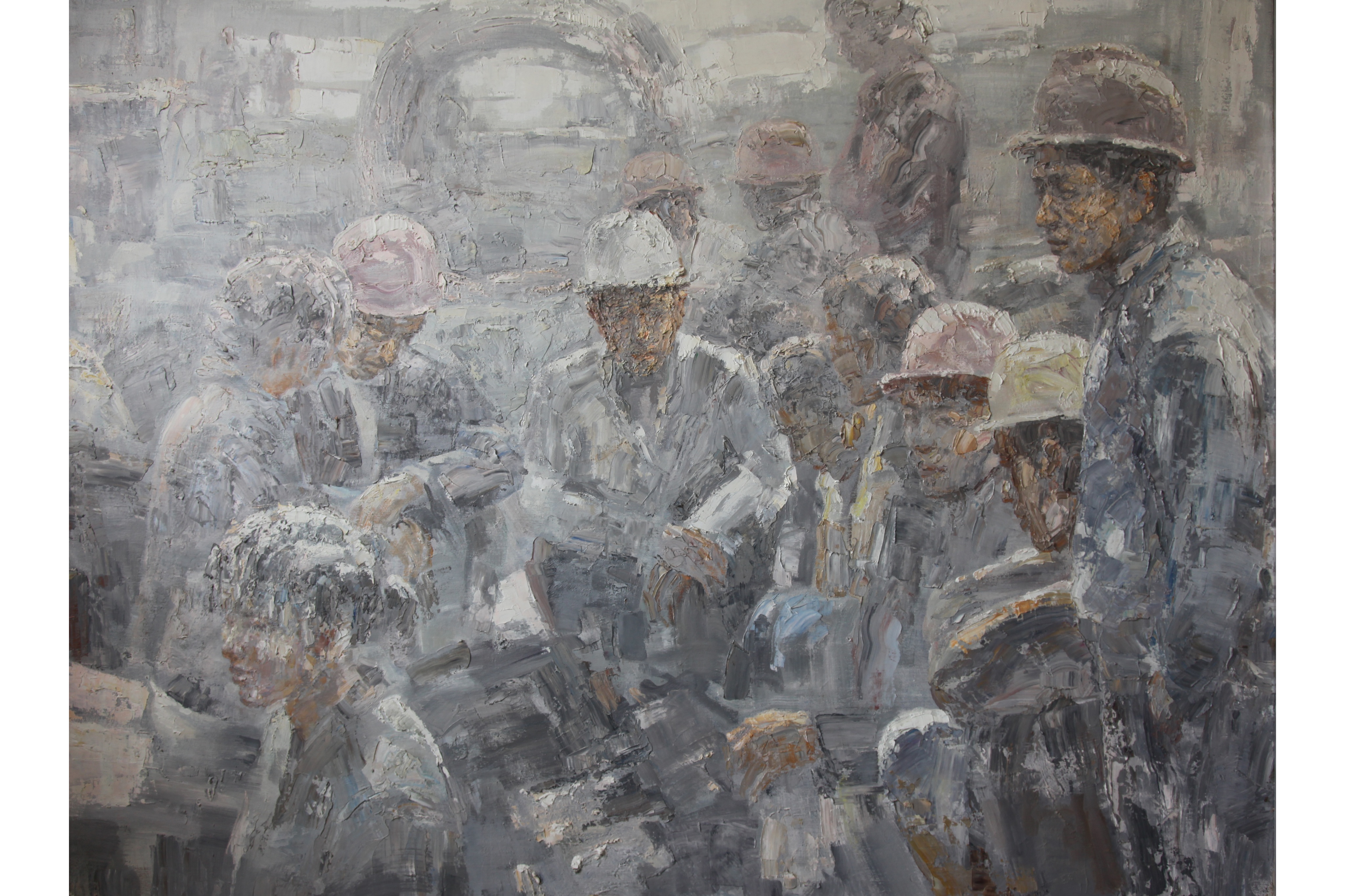 社会特殊群体—"农民工"的生存状态,作品描绘的是在一个建筑工地上,一