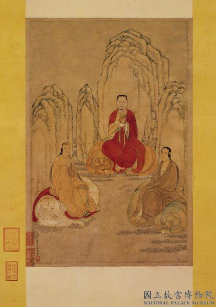 明仇英画三大士像轴