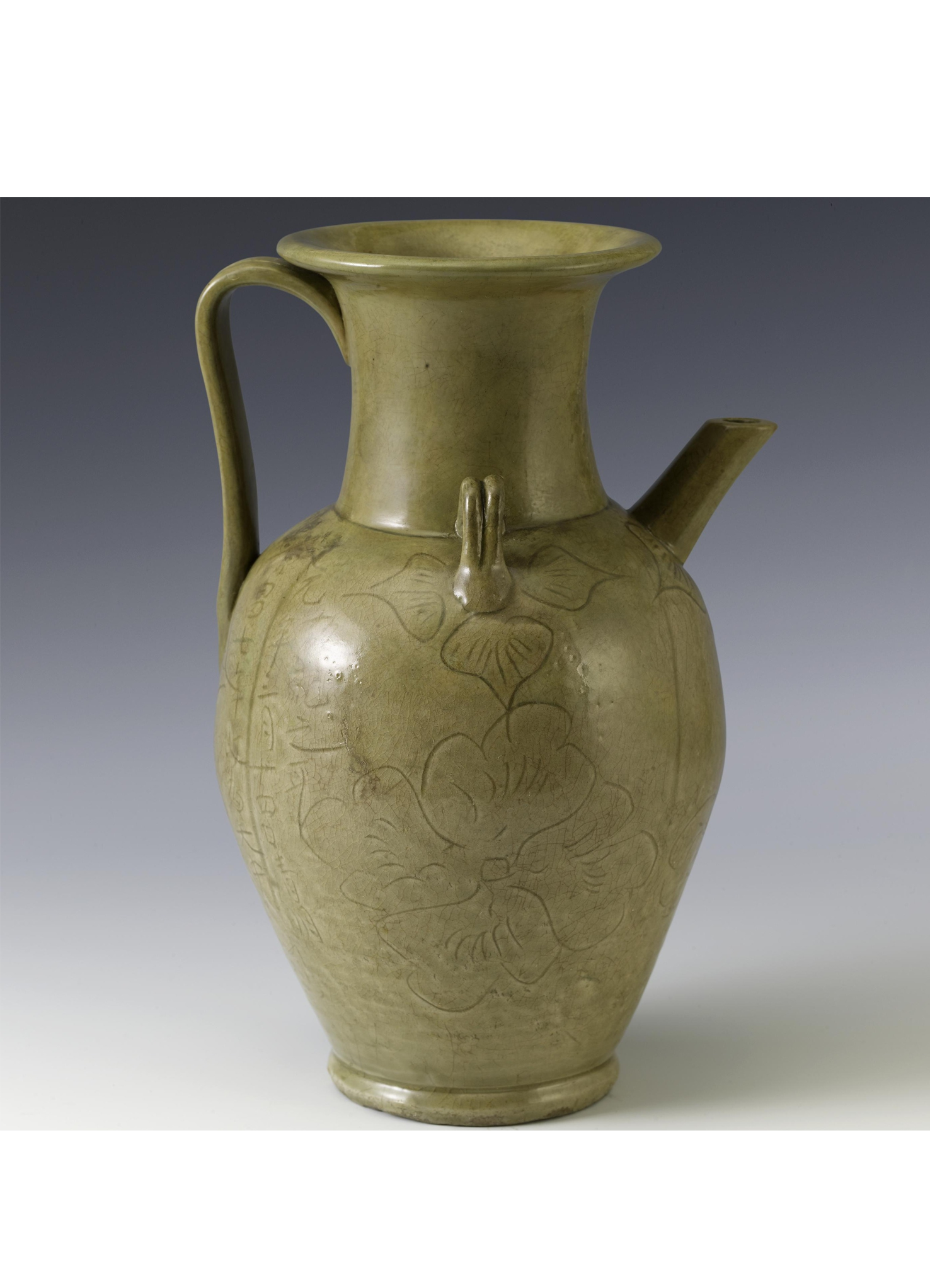  p>唐越窑青釉"大中元年"铭划花执壶是一件唐代的陶瓷. /p>