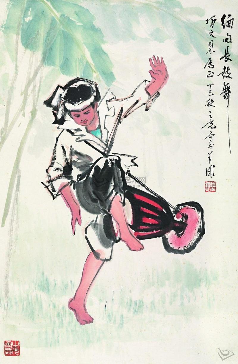 领舞者身系"锅鼓",用手掌