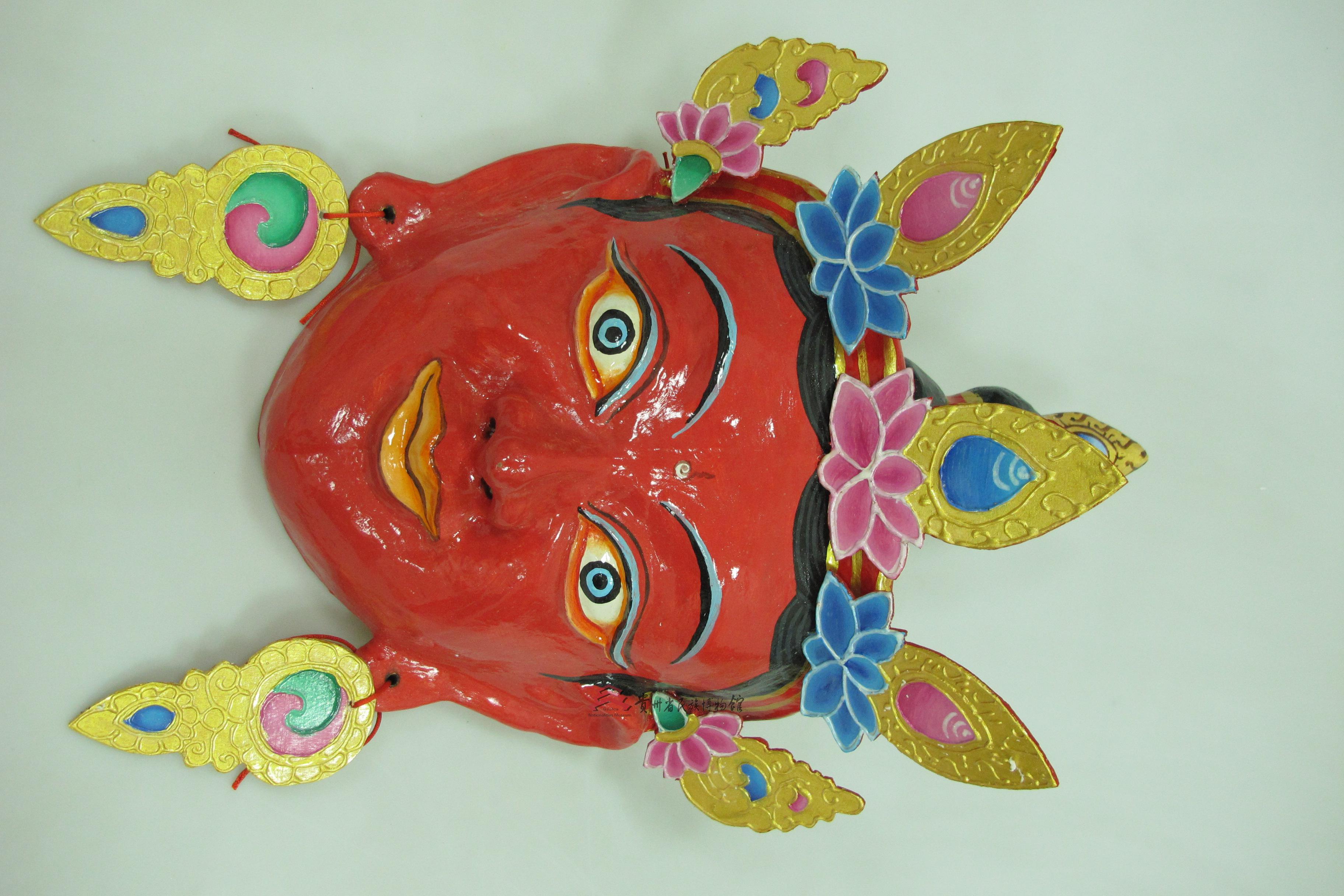 当代云南藏戏格鲁派羌姆护法神红仙女面具